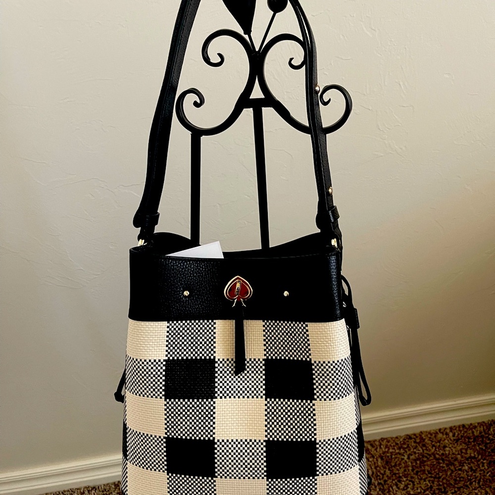 Kate Spade Large Bucket- gingham woven black and cream!